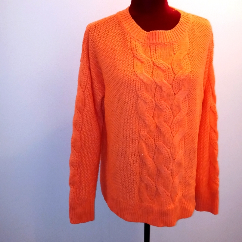 St John's Bay Coral Cable Knit Sweater Sz XL EUC